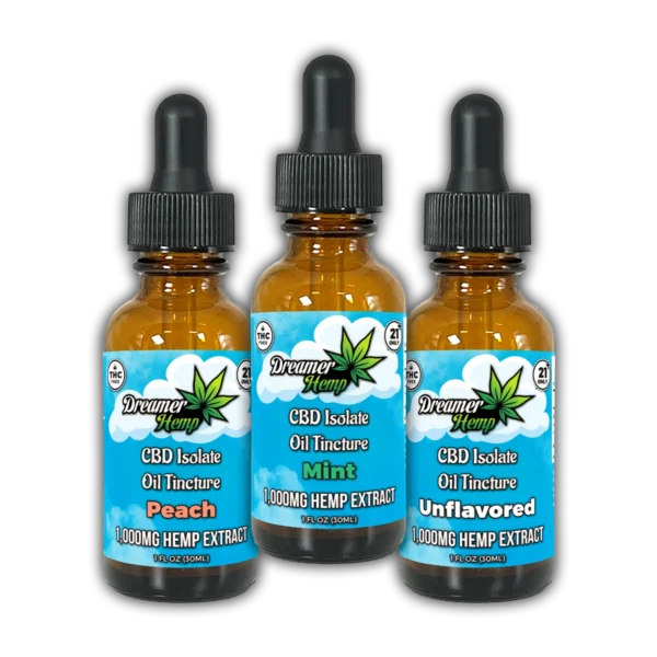 CBD Isolate Oil Tincture 1000mg Mint + Peach + Unflavored 90ml