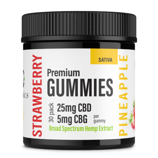 Strawberry Pineapple CBD Gummies: 25mg CBD + 5mg CBG | THC-Free Wellness 30ct